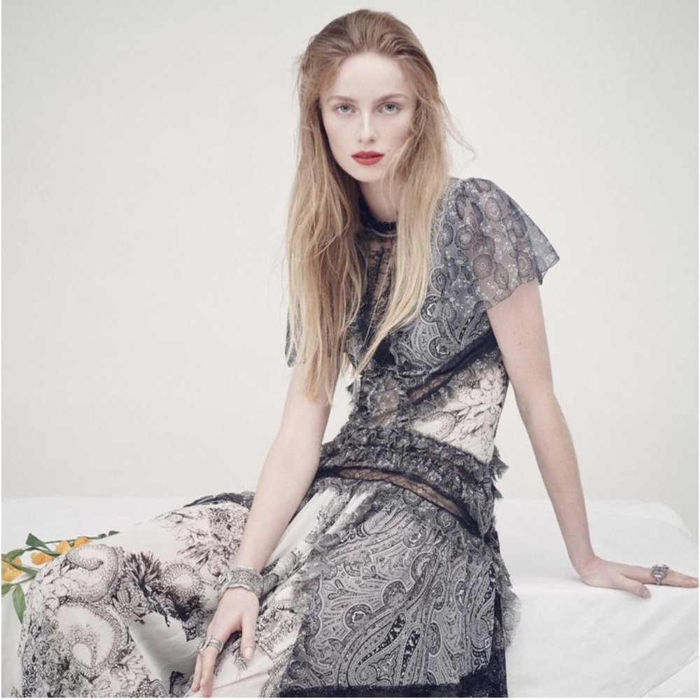 Zara Limited Edition Studio Navy Blue White Paisley Combined Lace Dress M NWT